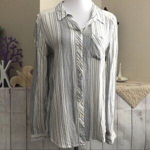 Pink Rose sz L Lace Back Striped Button Down Top